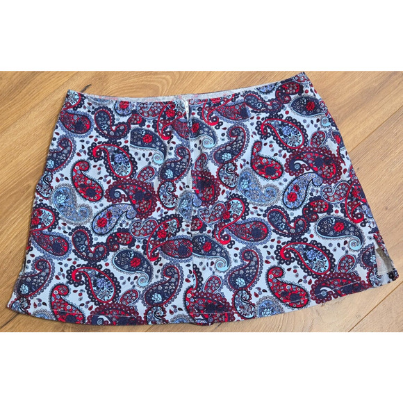 Ellemenno Skort -Zipper Center Back Red & Blues 3 inch Side Slits Jr's Sz 13 - Picture 2 of 5